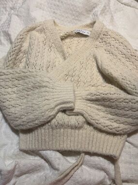 Boutine LA Cream Cable Knit V-Neck Wrap Sweater